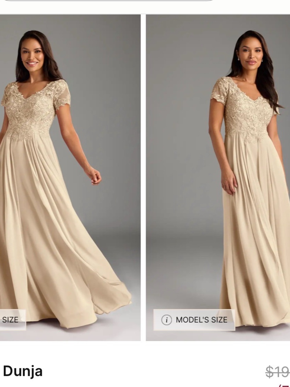 Azazie Dunja Champagne A-Line V-Neck Lace Chiffon Maxi Dress 14 NWT
